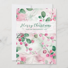 Tarjeta Festiva Elegantes Navidades Floral Pink Berries