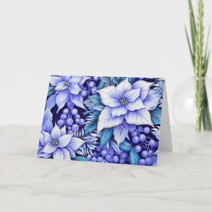 Tarjeta Festiva Elegantes Navidades florales azules inspirados en 