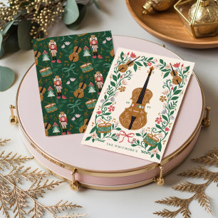 Tarjeta Festiva Elegantes Navidades Florales Ballet Nurrón Violín