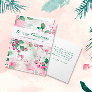 Tarjeta Festiva Elegantes Navidades florales de Berries Rosadas