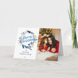 Tarjeta Festiva Elegantes Navidades florales de renos con foto de 