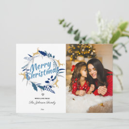 Tarjeta Festiva Elegantes Navidades florales de renos Wreath Photo