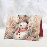 Tarjeta Festiva Elegantes Navidades florales de Snowman<br><div class="desc">Navidades florales rosados de color moda con cartón de vacaciones plegado por snowman. Presenta un mensaje y un nombre en el interior. Personalice esto con su propio mensaje de bienvenida de vacaciones y su nombre de familia! Esta es una hermosa y única tarjeta para enviarla a sus amigos y familia...</div>