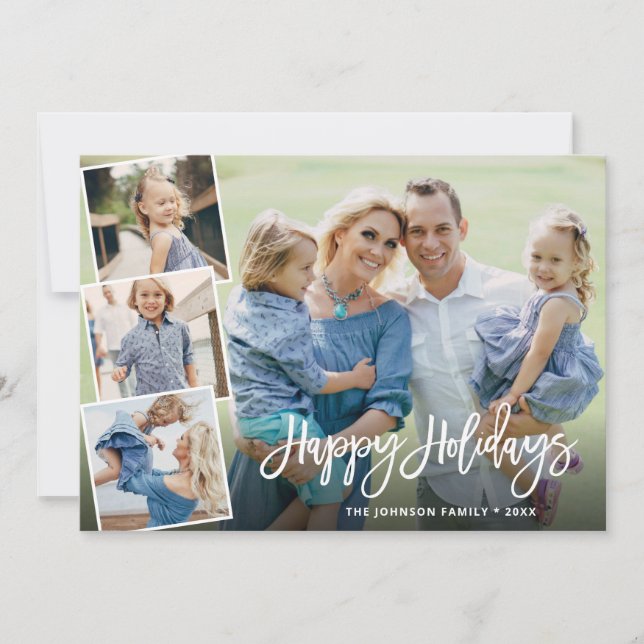 Tarjeta Festiva Elegantes Navidades Flores de Invierno 4 Saludo Fo (Anverso)