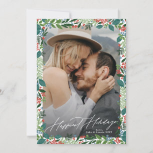 Tarjeta Festiva elegantes navidades folclóricos enmarcan HAPPIEST