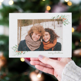 Tarjeta Festiva Elegantes Navidades Foliage Berries Holiday Photo