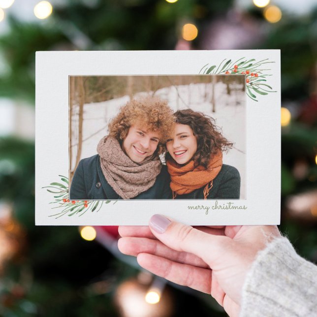 Tarjeta Festiva Elegantes Navidades Foliage Berries Holiday Photo (Subido por el creador)