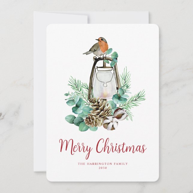 Tarjeta Festiva Elegantes Navidades Foliage Bird Foliage No Fotos (Anverso)