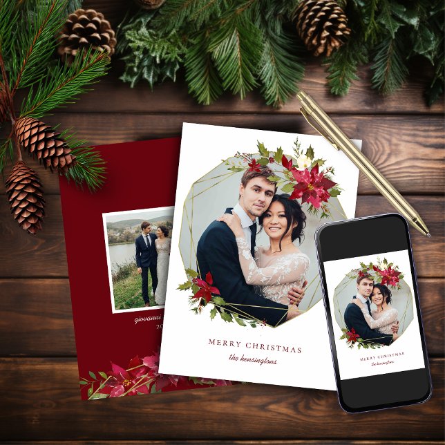 Tarjeta Festiva Elegantes Navidades Foto de feriado de guirnaldas  (Elegant Christmas Geometric Wreath Holiday Photo Card)