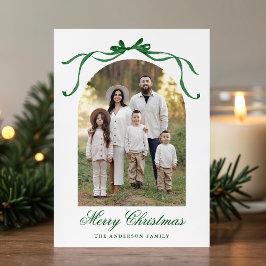 Tarjeta Festiva Elegantes Navidades Green Bow 4 Foto