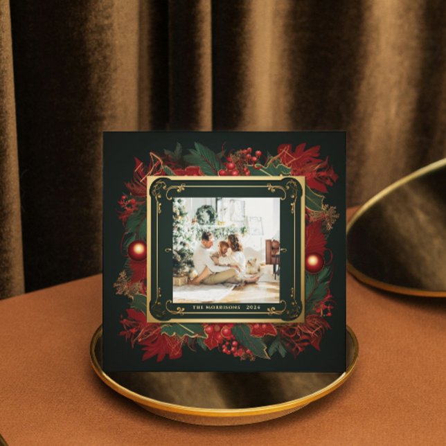 Tarjeta Festiva Elegantes Navidades Greenery Gold Frame Personaliz (Subido por el creador)