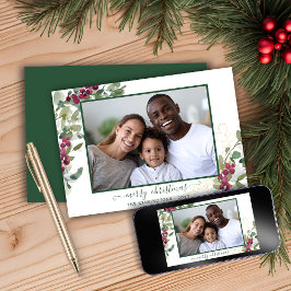 Tarjeta Festiva Elegantes Navidades Greenery Holiday Foto