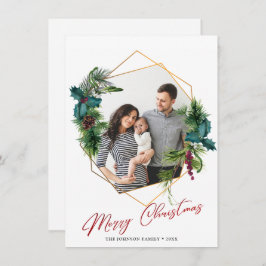 Tarjeta Festiva Elegantes Navidades Holly Pine Photo Holiday Card