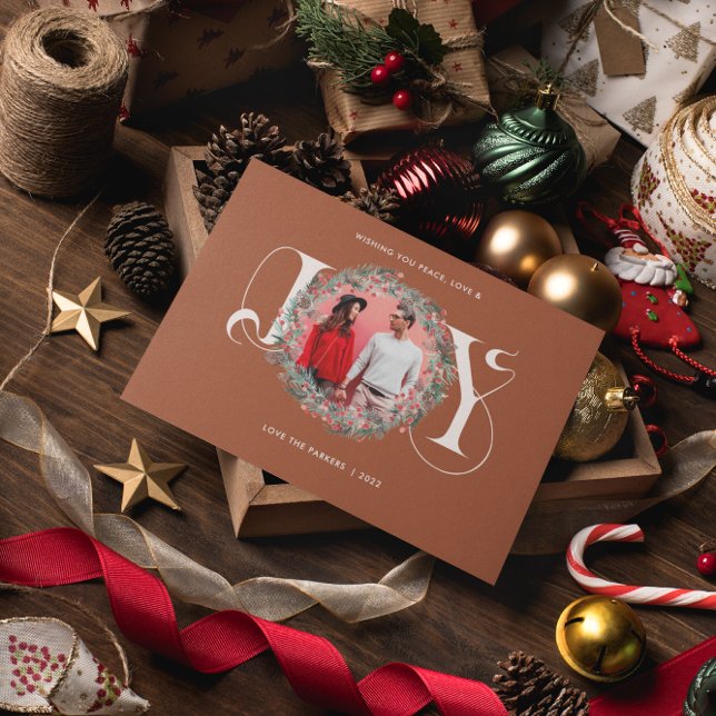 Tarjeta Festiva Elegantes Navidades JOY Wreath deja foto de Berrie (Subido por el creador)