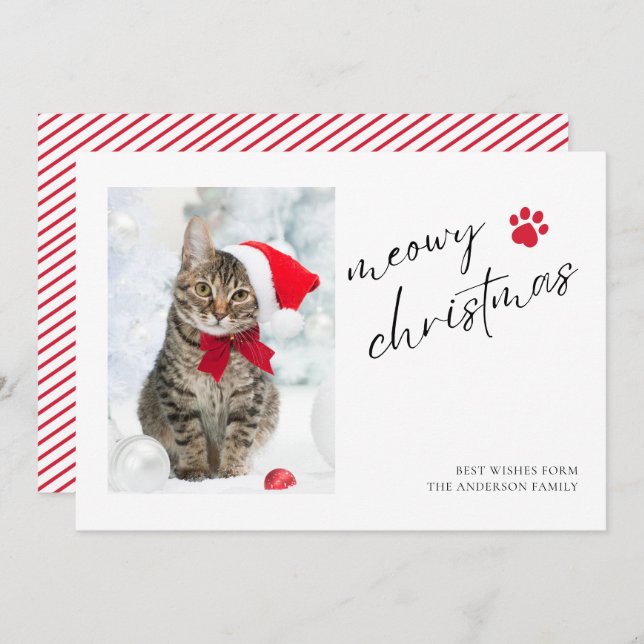 Tarjeta Festiva Elegantes Navidades Meowy Navidades de fotografía  (Anverso / Reverso)