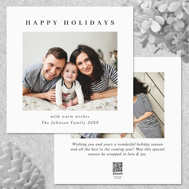 Tarjeta Festiva Elegantes Navidades Minimalistas saludan 2 foto (Zazzle Elegant Minimalist Christmas Greeting 2 Photo Holiday Card)