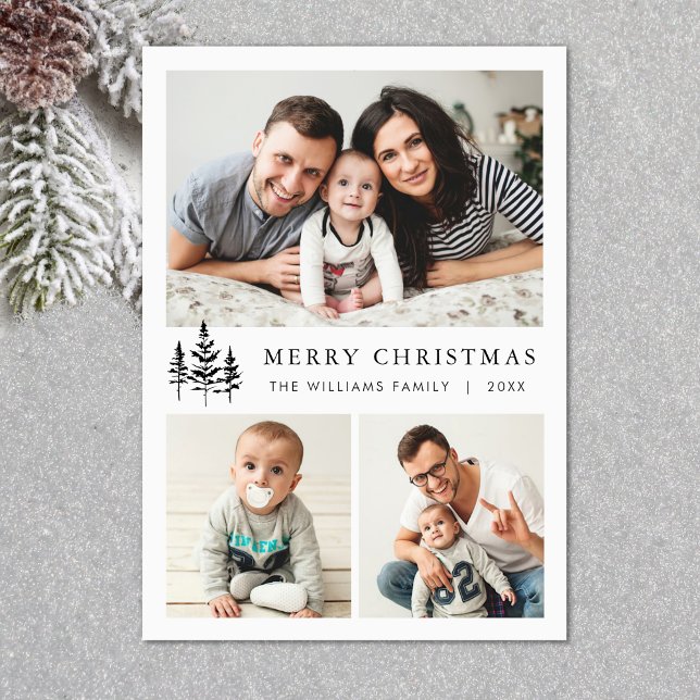 Tarjeta Festiva Elegantes Navidades Minimalistas saludan 3 foto (Elegant Minimalist Christmas Greeting 5 Photo Holiday Card)
