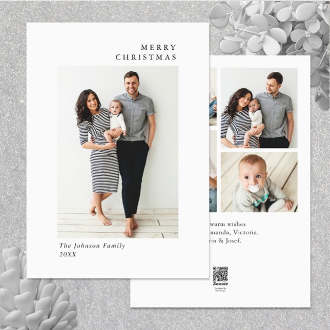 Tarjeta Festiva Elegantes Navidades Minimalistas saludan 5 foto (Elegant Minimalist Christmas Greeting 5 Photo Holiday Card)