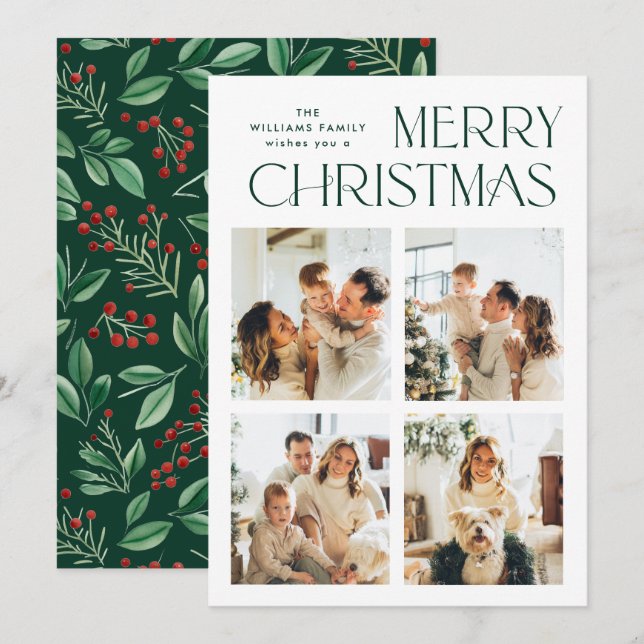 Tarjeta Festiva Elegantes Navidades Minimalistas saludando 4 foto (Anverso / Reverso)