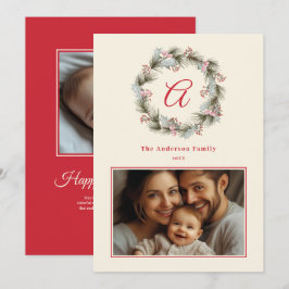 Tarjeta Festiva Elegantes Navidades monográficos Wreath Family Pho