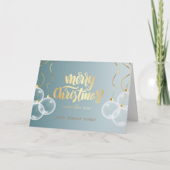 Tarjeta Festiva Elegantes Navidades Navidades Blue Balls Blancas (Anverso)