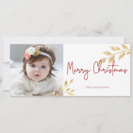 Tarjeta Festiva Elegantes Navidades Oro deja foto de vacaciones