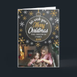 Tarjeta Festiva Elegantes Navidades personalizados Personalizado e<br><div class="desc">Elegante tarjeta de foto navideña con diseño de copos de nieve y negras y dorados.</div>