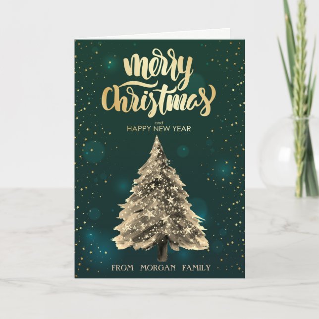 Tarjeta Festiva Elegantes Navidades Pine Tree Green Navidades (Anverso)