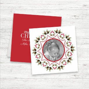 Tarjeta Festiva Elegantes Navidades Pinecones Botánicos Holly Berr