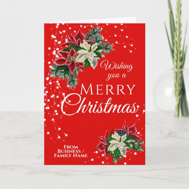 Tarjeta Festiva Elegantes Navidades Poinsettia Flor Floral Rojo (Anverso)