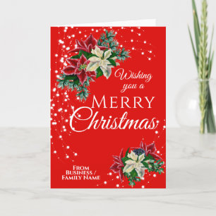 Tarjeta Festiva Elegantes Navidades Poinsettia Flor Floral Rojo