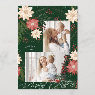 Tarjeta Festiva Elegantes Navidades Poinsettia Green Photo