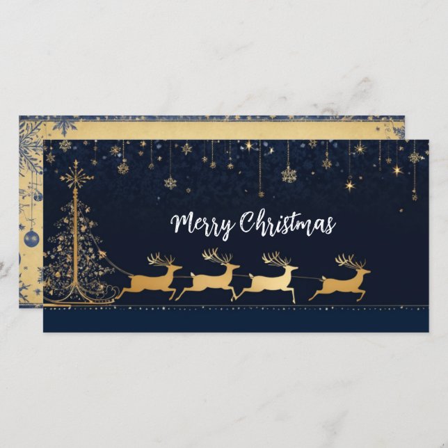 Tarjeta Festiva Elegantes Navidades reno y Sleigh Card (Anverso / Reverso)