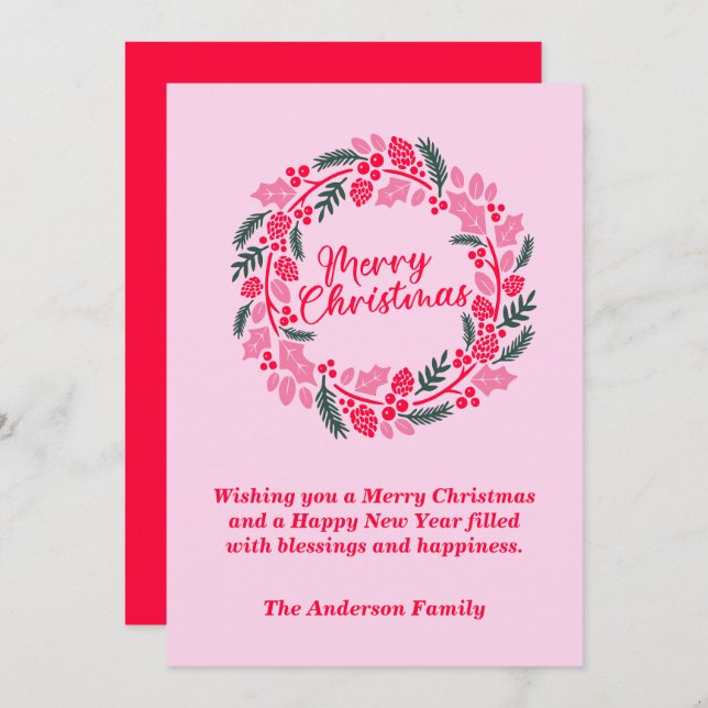 Tarjeta Festiva Elegantes Navidades rosas Wreath (Anverso / Reverso)