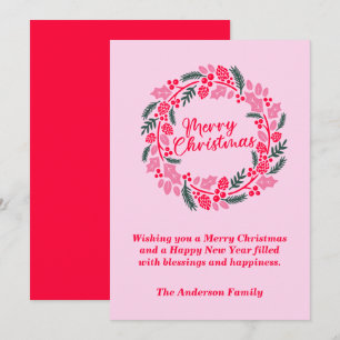 Tarjeta Festiva Elegantes Navidades rosas Wreath
