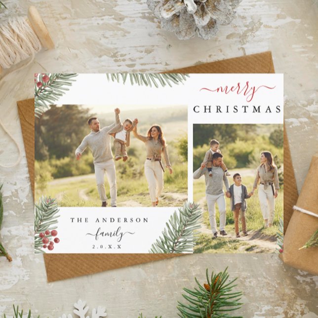 Tarjeta Festiva Elegantes Navidades Rústicos De Pino 2 Personaliza (Subido por el creador)