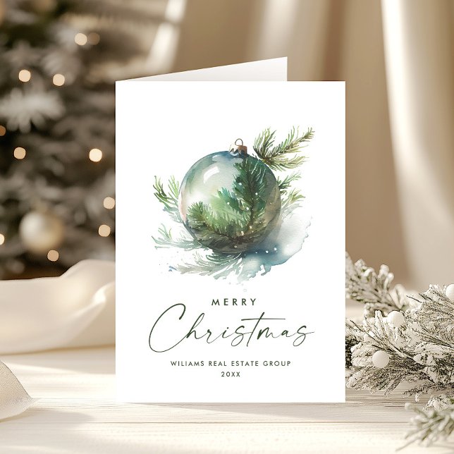 Tarjeta Festiva Elegantes Navidades Sage Green Ornament Corporate (Subido por el creador)