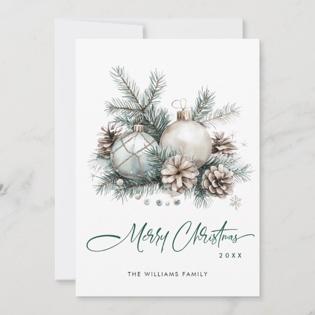 Tarjeta Festiva Elegantes Navidades Sage Green Ornament Greeting (Anverso)