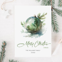 Elegantes Navidades Sage Green Ornament Greeting