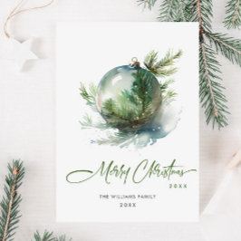 Tarjeta Festiva Elegantes Navidades Sage Green Ornament Greeting