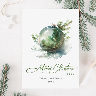 Tarjeta Festiva Elegantes Navidades Sage Green Ornament Greeting