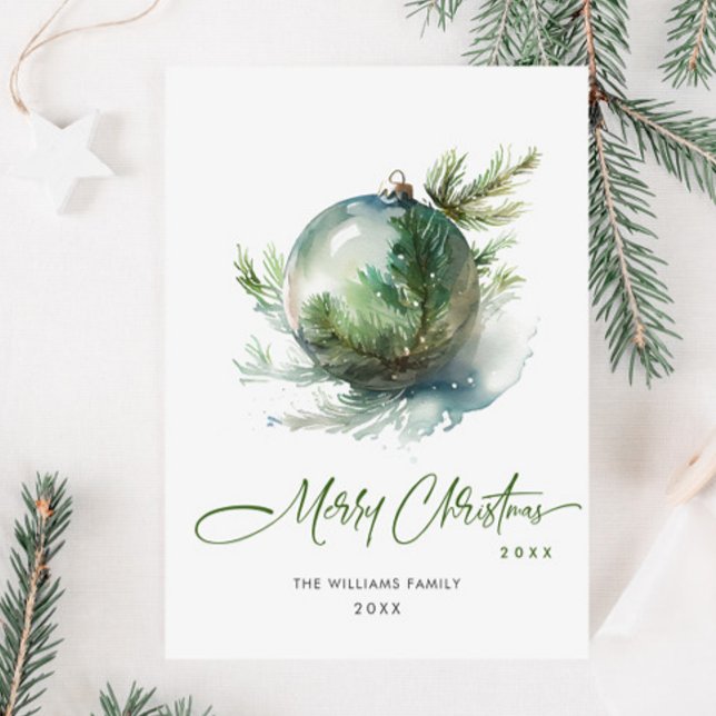 Tarjeta Festiva Elegantes Navidades Sage Green Ornament Greeting (Subido por el creador)