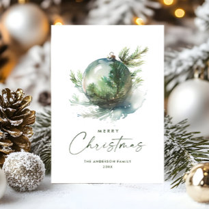 Tarjeta Festiva Elegantes Navidades Sage Green Ornament Greeting