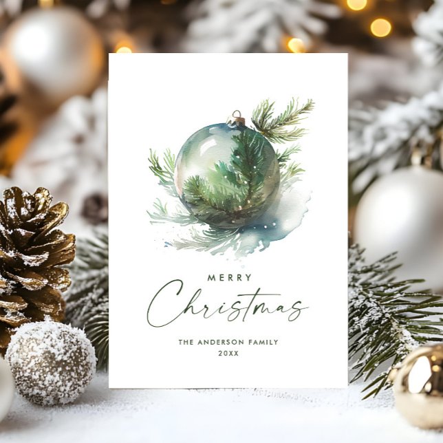 Tarjeta Festiva Elegantes Navidades Sage Green Ornament Greeting (Subido por el creador)