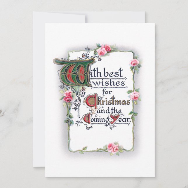 Tarjeta Festiva Elegantes Navidades saludando con rosas rosas rosa (Anverso)