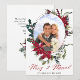 Tarjeta Festiva Elegantes Navidades Saludo fotográfico de Poinsett