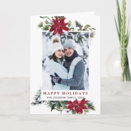 Tarjeta Festiva Elegantes Navidades Saludo fotográfico de Poinsett