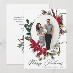 Tarjeta Festiva Elegantes Navidades Saludo fotográfico de Poinsett