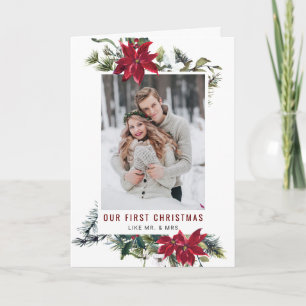 Tarjeta Festiva Elegantes Navidades Saludo fotográfico de Poinsett