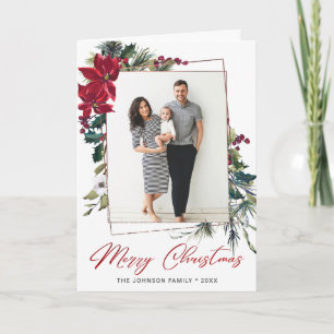Tarjeta Festiva Elegantes Navidades Saludo fotográfico de Poinsett